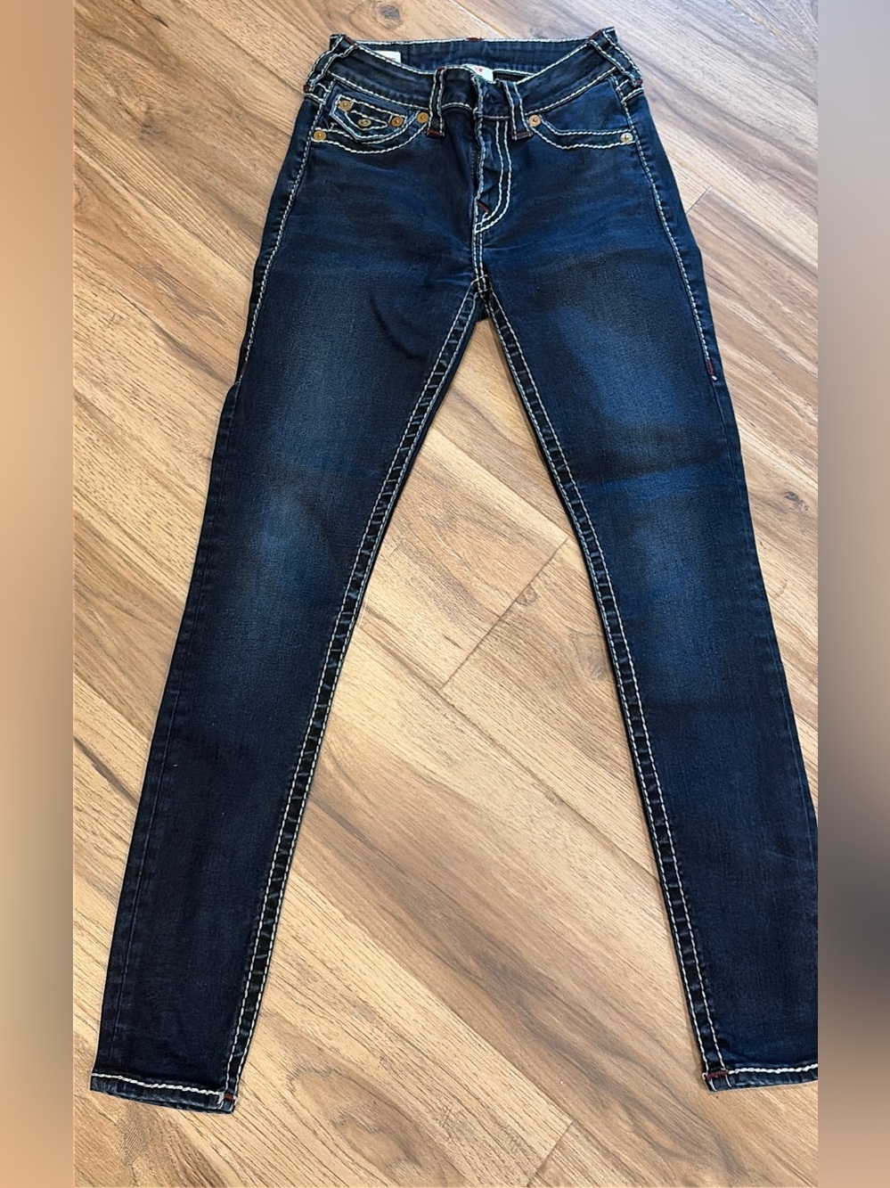 True Religion Women's Dark Indigo Skinny Jeans with Contrast Stitching